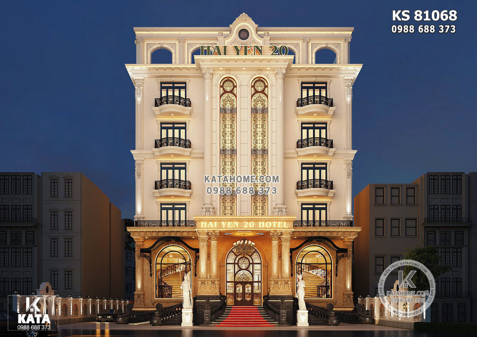 Thiết kế khách sạn 6 tầng tân cổ điển đẹp tại Hà Nội – KS 81068