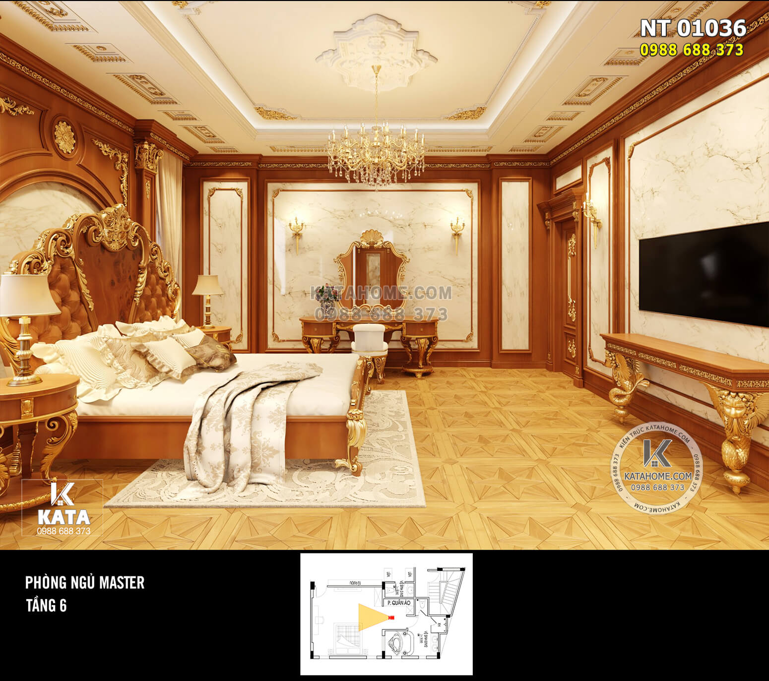 Hình ảnh: Không gian phòng ngủ Master ấm cúng với tone màu nâu gỗ