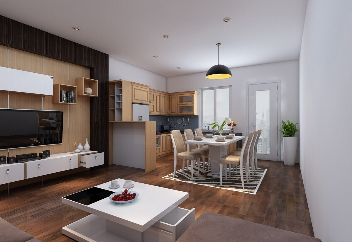 Hình ảnh: Thiết kế nội thất chung cư nhỏ 50m2 có phòng khách liền bếp