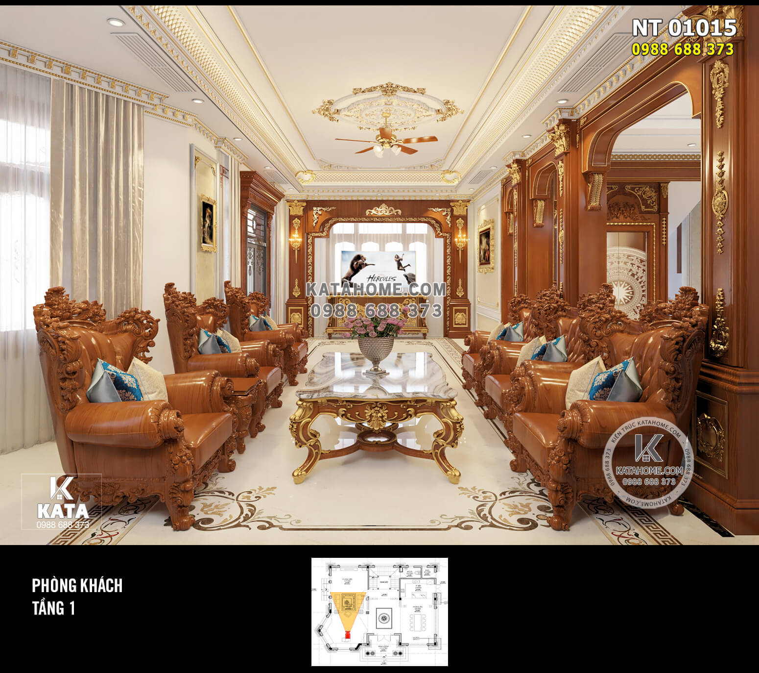 Thiết kế nội thất tân cổ điển gỗ gõ đỏ đẹp đẳng cấp: KATA – 01015