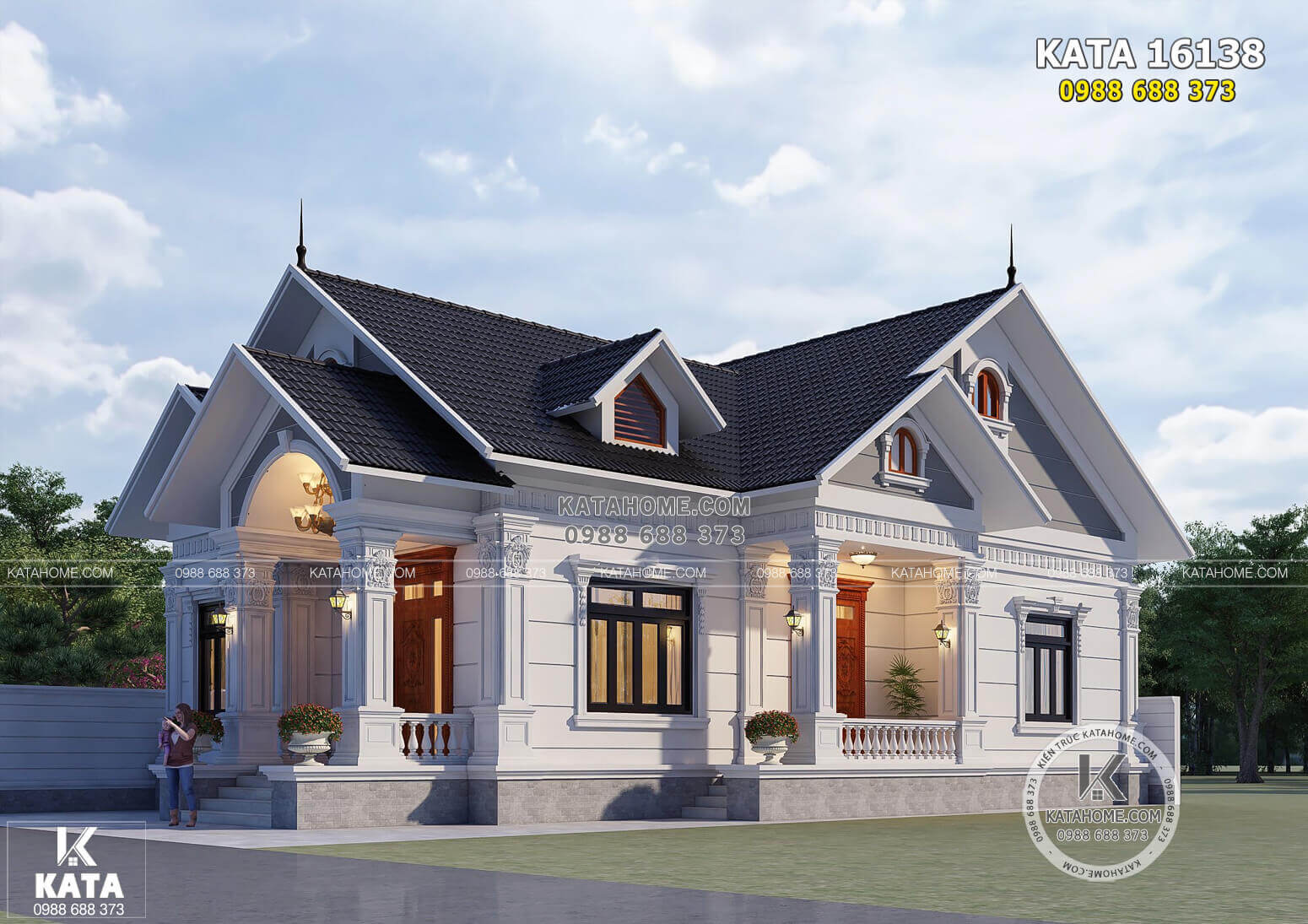 Phối cảnh 3D ngoại thất mẫu biệt thự 1 tầng cấp 4 đẹp