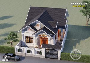 Toàn cảnh mẫu thiết kế biệt thự 1 tầng mái 4 khi nhìn từ trên cao xuống