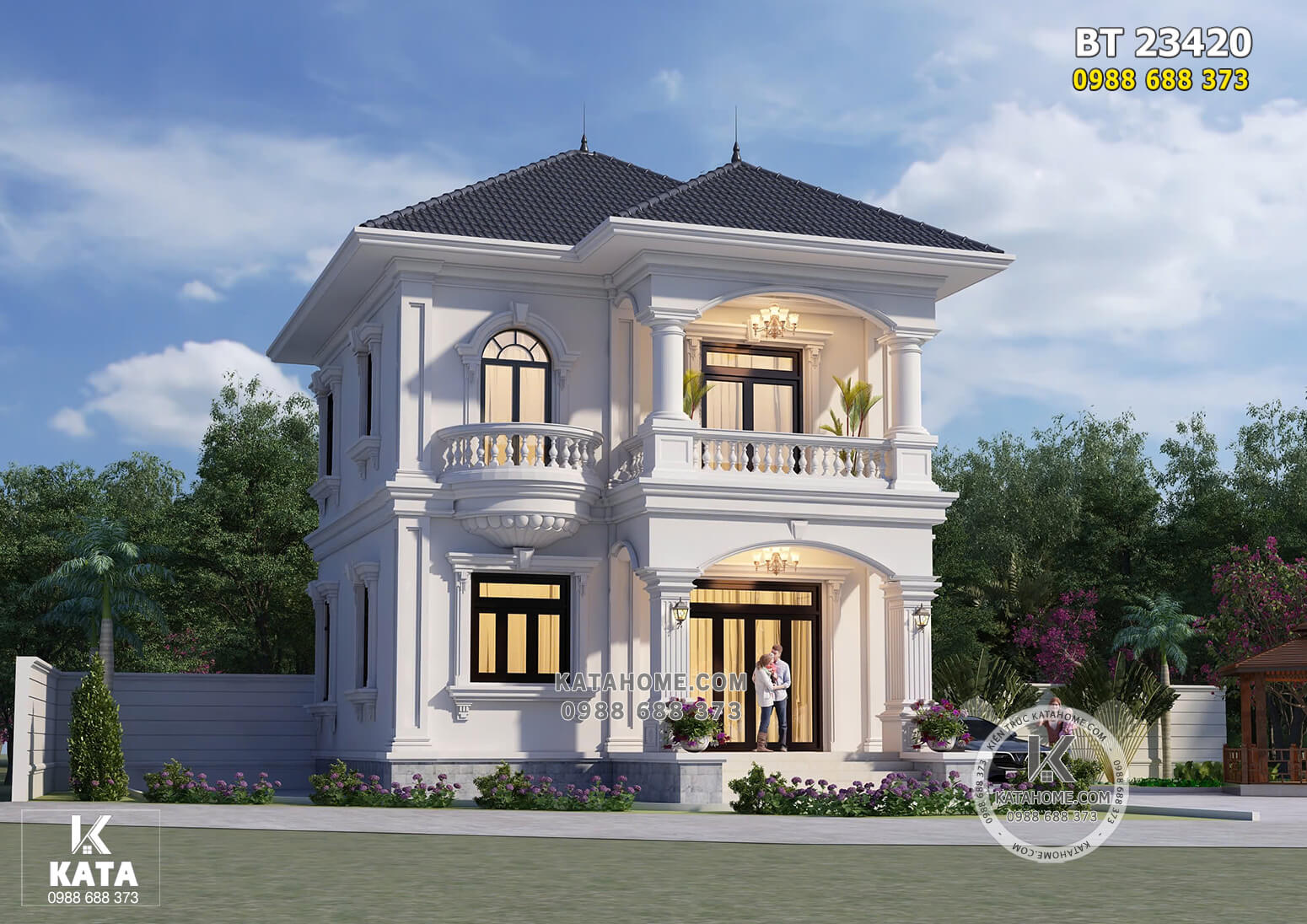 Mẫu thiết kế nhà mái Nhật 2 tầng 8x8m đẹp - Mã số: BT 23420