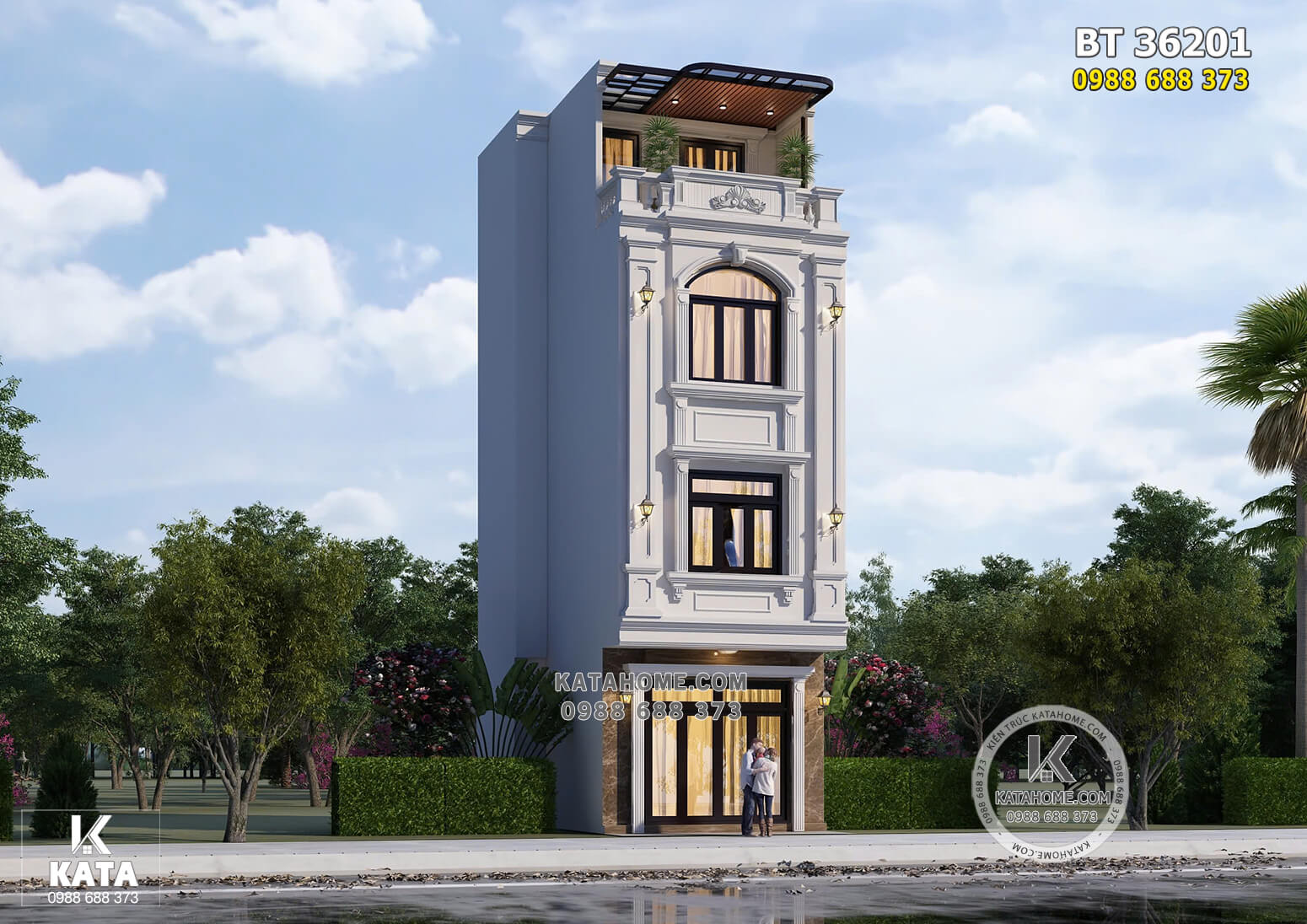 Phối cảnh 3D ngoại thất mẫu thiết kế nhà ống mặt tiền 4m