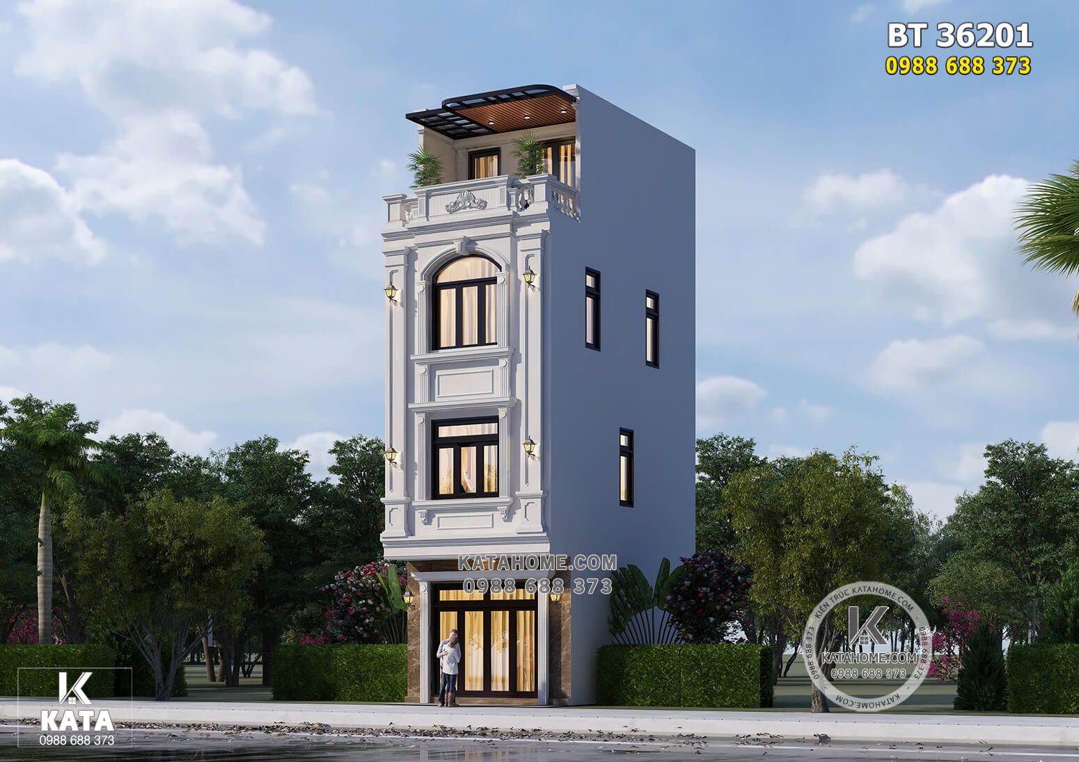 Mẫu thiết kế nhà ống 4m đẹp 30m2 3 tầng – Mã số: BT 36201