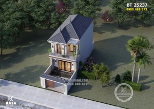 Toàn cảnh mẫu thiết kế nhà mái Nhật mặt tiền 6m khi nhìn từ trên cao xuống