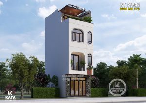 Một góc view phối cảnh 3D đẹp mẫu thiết kế nhà ống mặt tiền 4m