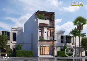 Phối cảnh 3D ngoại thất mẫu nhà ống 3 tầng hiện đại đẹp