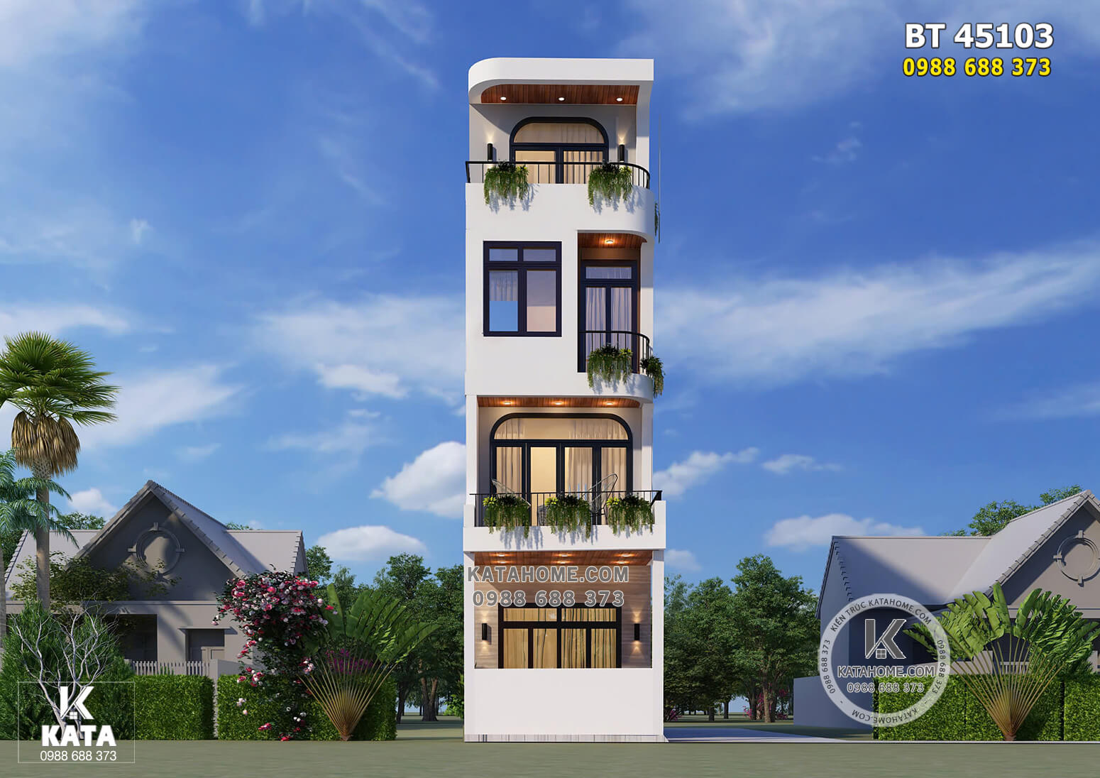 Thiết kế nhà ống hiện đại 4 tầng đẹp mặt tiền 4m – Mã số: BT 45103