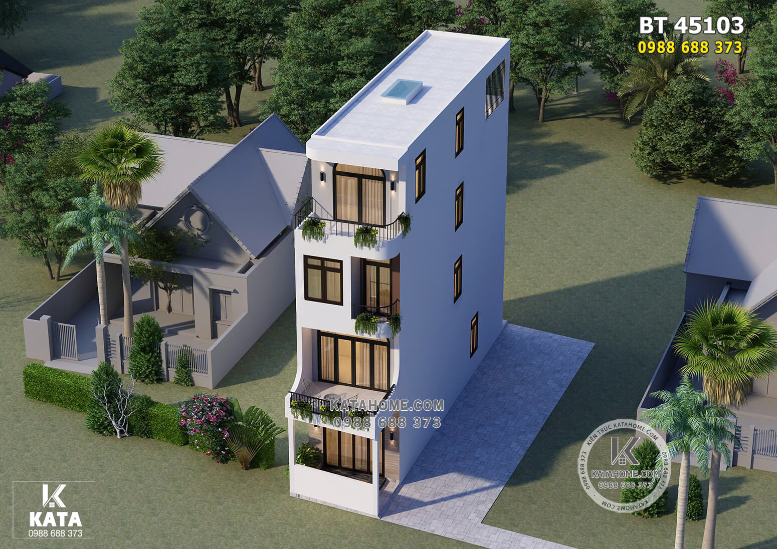 Toàn cảnh mẫu thiết kế ống 4 tầng khi nhìn từ trên cao xuống