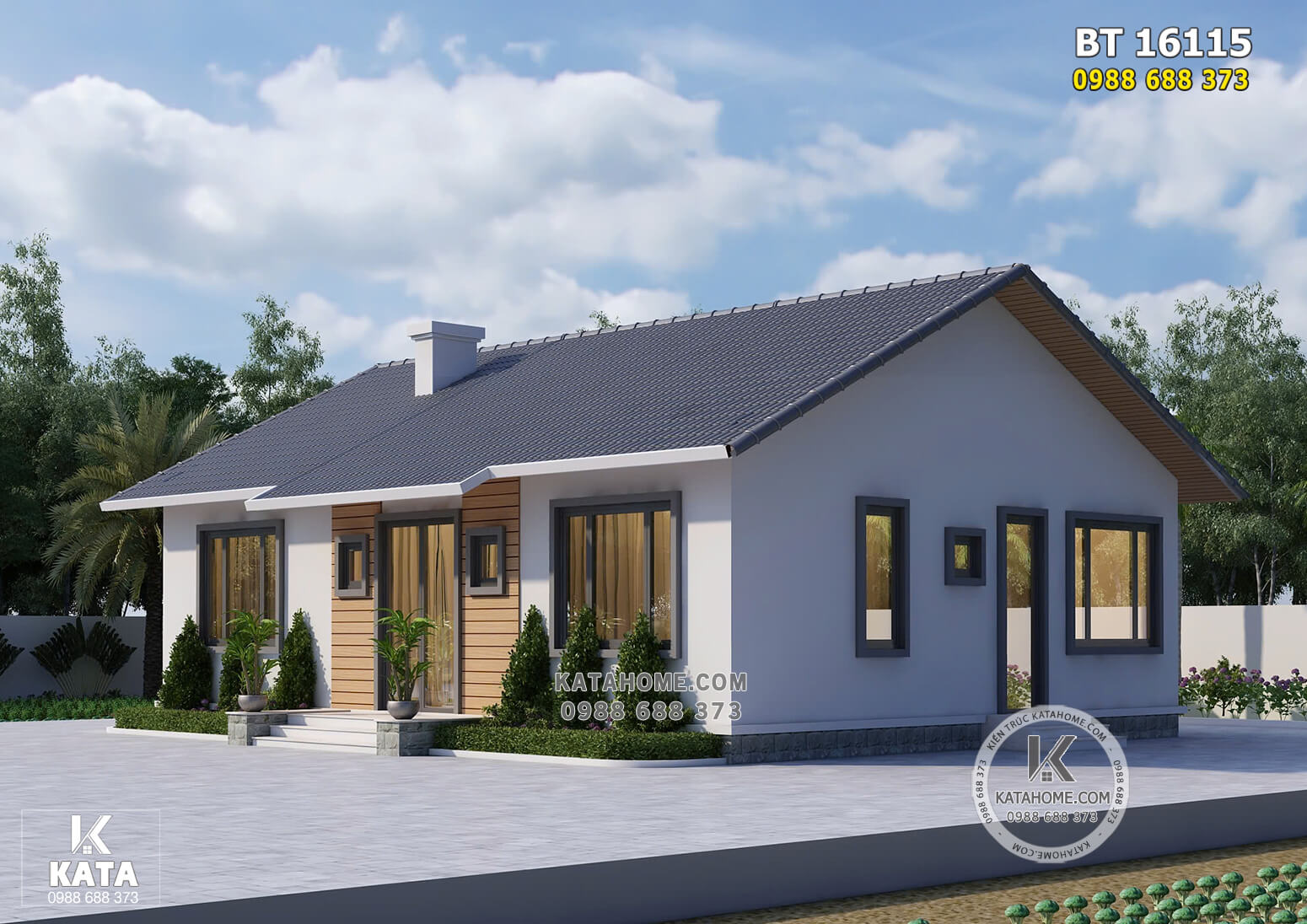 Mẫu nhà 1 tầng 130m2 đơn giản 700 triệu 3 phòng ngủ – Mã số: BT 16115