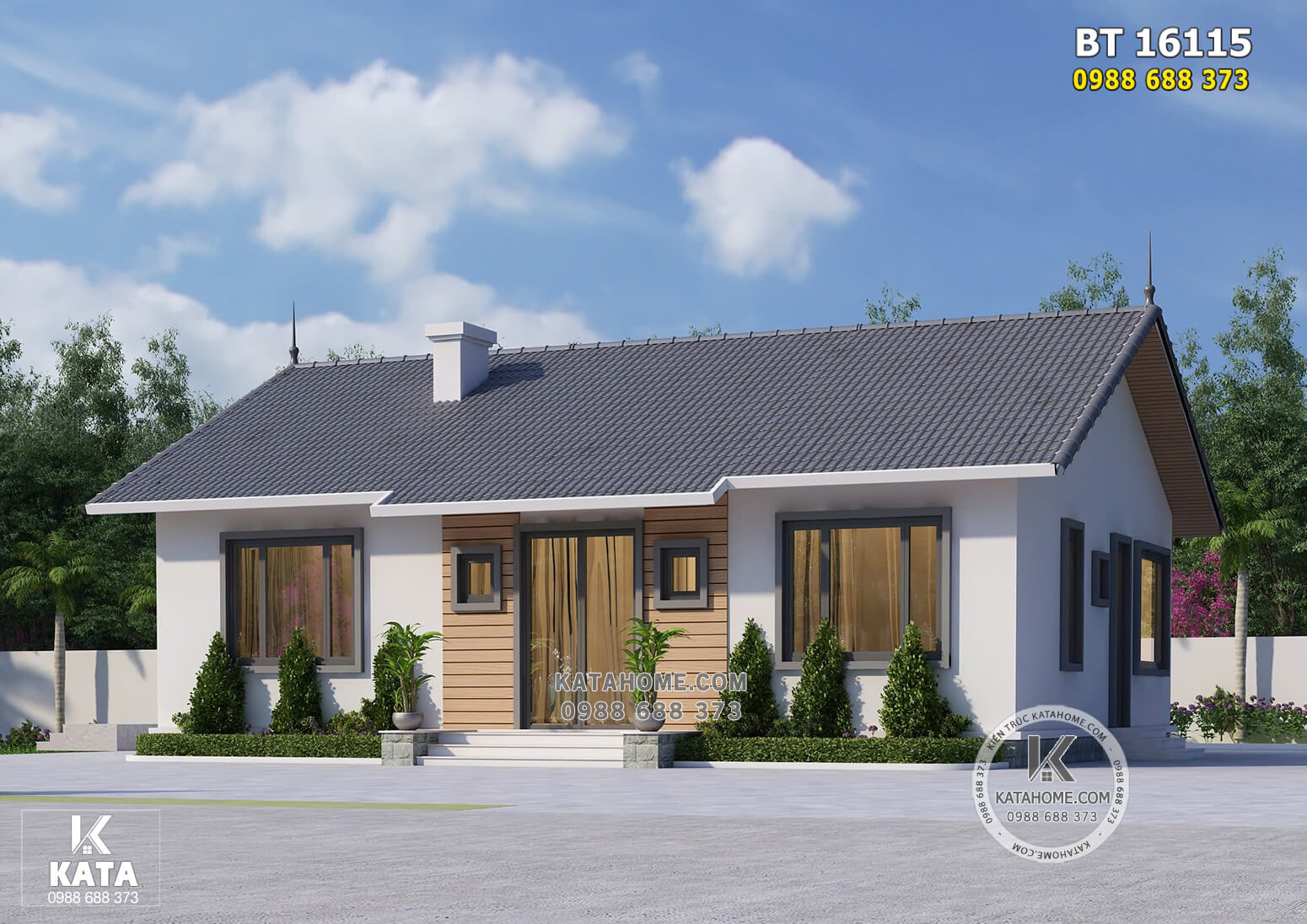 Mẫu nhà 1 tầng 130m2 đơn giản 700 triệu 3 phòng ngủ - Mã số: BT 16115