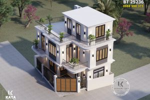 Toàn cảnh mẫu nhà 3 tầng hiện đại khi nhìn từ trên cao xuống