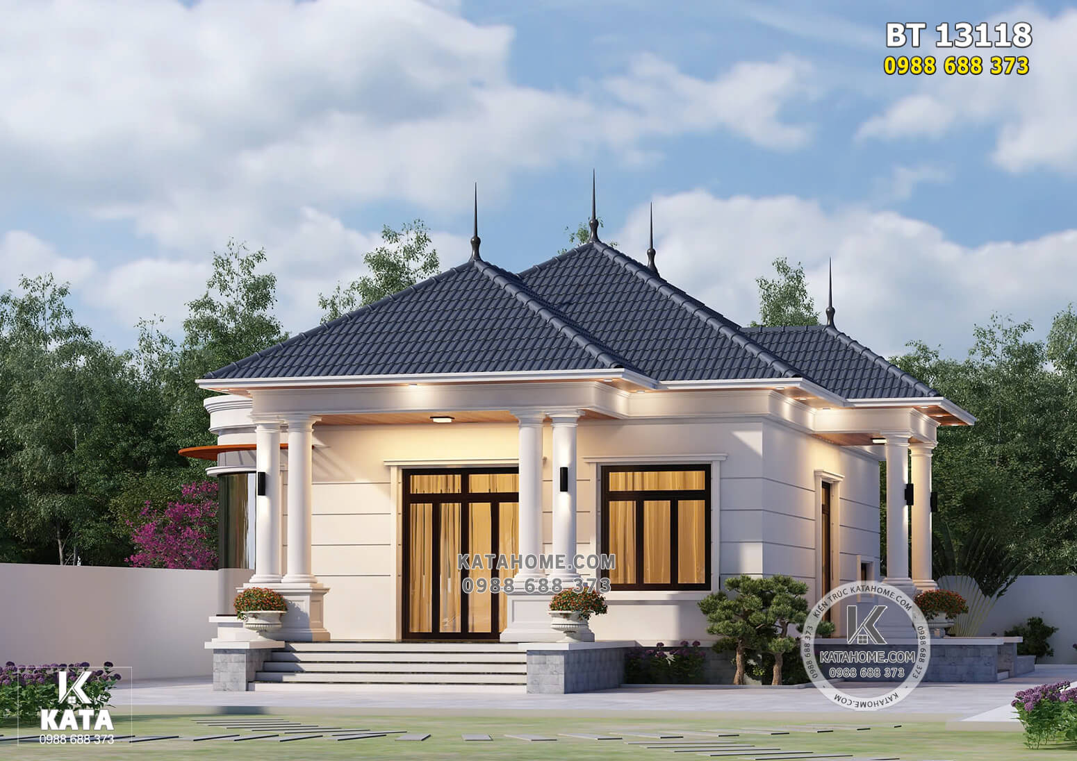 Phối cảnh 3D ngoại thất mẫu nhà 1 tầng mái Nhật đẹp