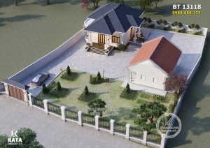 Thiết kế nhà mái Nhật 1 tầng 120m2 đẹp - Mã số: BT 13118